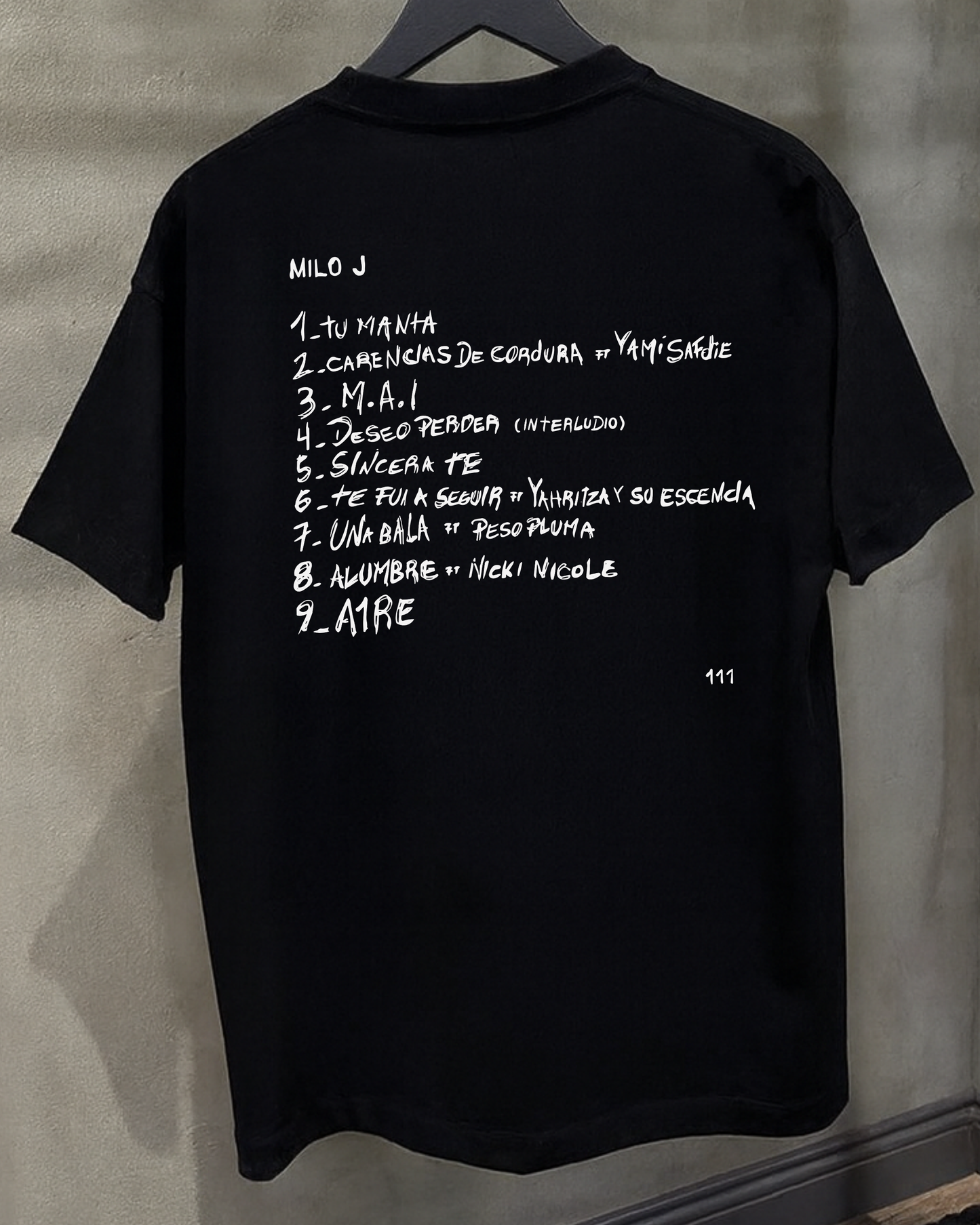 Polera Milo J "111 Tracklist" | Merch Chile